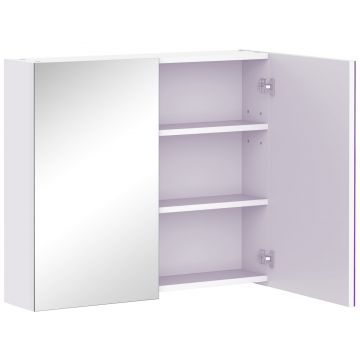 HOMCOM Dulap baie suspendat pe perete cu oglindă 70 x 60 cm cu raft reglabil, oglindă baie cu depozitare, alb | Aosom Romania