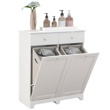 HOMCOM Dulap de baie, mobilier de stocare, cu coșuri pentru rufe pliabile 2 sertare, 78L x 40l x 90,5H cm, alb | Aosom Romania