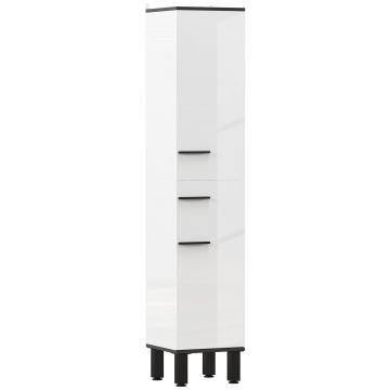 HOMCOM Dulap Înalt de Baie cu Sertar 2 Uși și Rafturi Ajustabile Mobilier Auxiliar de Baie Antirăsturnare 34x32x170 cm Alb | Aosom Romania