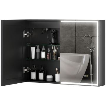 HOMCOM Dulap pentru Baie cu Oglindă cu Lumini LED și Priză, 80x12,8x60 cm, Negru | Aosom Romania