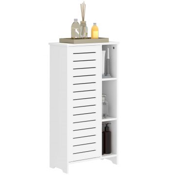 HOMCOM Dulap pentru Baie cu Ușă Lamelară, Dulap cu 3 Niveluri și 3 Rafturi Deschise, 48x24x96,5 cm, Alb | Aosom Romania