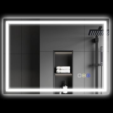 HOMCOM Oglindă Baie Antiaburire cu Lumină LED și Difuzor Bluetooth 50x70 cm | Aosom Romania