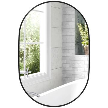 HOMCOM Oglindă pentru Baie cu Ramă din Aluminiu, 40x70 cm, Negru | Aosom Romania