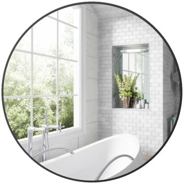 HOMCOM Oglinda rotunda oglinda baie cadru metalic usor de instalat, pentru dormitor, living, intrare, Ø 70 x 2,5 cm negru | Aosom Romania