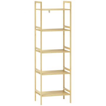 HOMCOM Raft de Depozitare pentru Baie cu 5 Niveluri, 43,5x31,5x142 cm, Lemn Natural | Aosom Romania