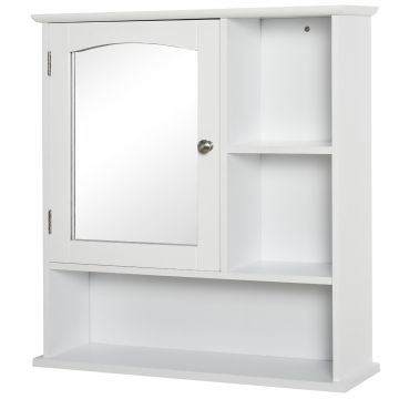 kleankin Dulap cu oglindă de perete pentru baie Dulap de depozitare pentru toaletă cu 1 ușă Niche + rafturi laterale din MDF Alb | Aosom Romania