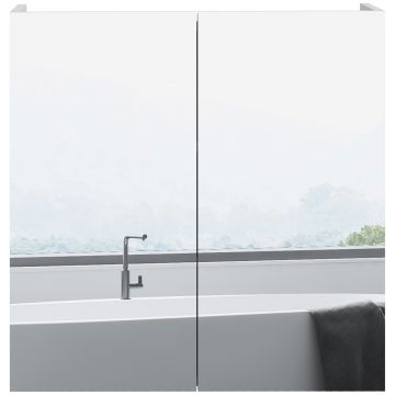 kleankin Dulap de baie cu oglindă, dulap de depozitare 2 uși 3 nivele raft reglabil 60 x 15 x 60 cm alb | Aosom Romania