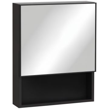 kleankin Șifonier de baie cu oglindă montat pe perete din oțel inoxidabil cu ușă și raft dim.46 x 13,5 x 58 cm negru | Aosom Romania