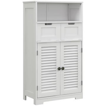 kleankin Mobila de baie dulap 2 uși raft ajustabil 2 sertare niche 61 x 30,5 x 109,5 cm alb | Aosom Romania