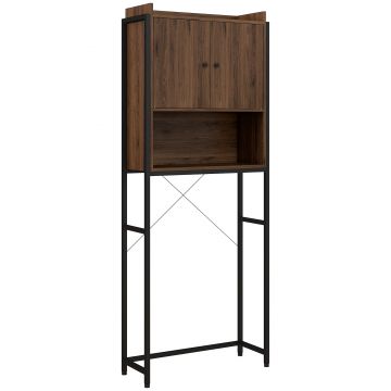 kleankin Mobilă etajeră deasupra WC-ului cu dulap pentru baie 2 uși și nișă 68 x 25,5 x 172,5 cm maro negru | Aosom Romania