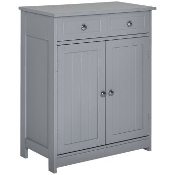 kleankin Mobilier de baie pe picioare, dulap de baie 2 uși 2 sertare 60 x 30 x 75 cm gri | Aosom Romania