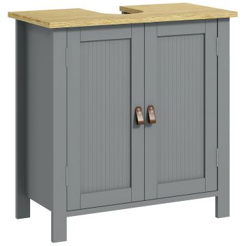 kleankin Mobilier subchiuvetă 2 uși raft reglabil 2 etaje în interior mânere din PU 60 x 30 x 60 cm gri | Aosom Romania
