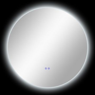 kleankin Oglindă de Baie Rotundă cu Lumină LED în 3 Culori și Întrerupătoare Touch, Ø70x3,5 cm, Transparet | Aosom Romania