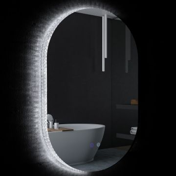 kleankin Oglindă de Perete cu Lumină LED în 3 Culori și Funcție Anti-Aburire, 81x51x4.5 cm, Transparent | Aosom Romania