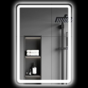 kleankin Oglinda pentru Baie cu Lumini LED, 70x50 cm, Argintiu | Aosom Romania
