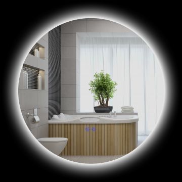 kleankin Oglindă rotundă luminoasă cu LED pentru baie Ø 60 cm pe perete cu iluminare comutator tactil sistem antiaburire 29 W argintiu | Aosom Romania
