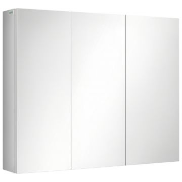kleankin Spiegelschrank, dulap de baie, 3 uși cu oglindă, 5 rafturi interioare, oțel inoxidabil, Culoare: Argintiu, 70 x 12 x 55 cm | Aosom Romania