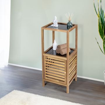 Organizator baie Fondi, Wenko, 39.5x35.5x86 cm, lemn acacia/sticla/plastic, maro/negru