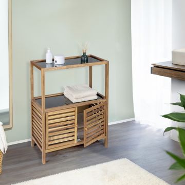 Organizator baie Fondi, Wenko, 67.5x35.5x86 cm, lemn acacia/sticla/plastic, maro/negru