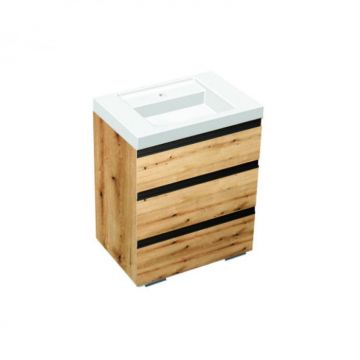 Set mobiler cu lavoar inclus 70 cm, 3 sertare cu soft-close, stejar, Kolpasan, Harmony