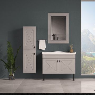 Set mobilier baie Bari 3 piese 100 cm crem Set mobilier baie Bari 3 piese 100 cm crem