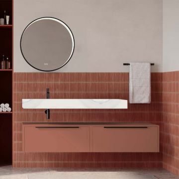 Set mobilier baie suspendat caramiziu mat cu lavoar imitație marmură alba și oglindă, 160 cm, SaviniDue Iconica