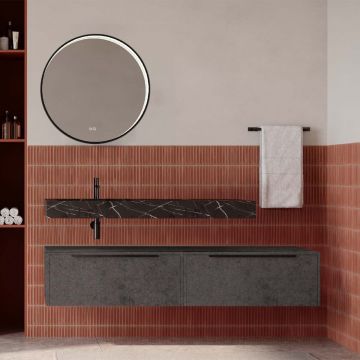 Set mobilier baie suspendat verde italia mat cu lavoar imitație marmura neagra și oglindă, 160 cm, SaviniDue Iconica