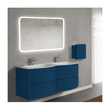 Set mobilier de baie suspendat, cu lavoar dublu incastrat, oglinda, corp suspendat, 140 cm, albastru, finisaj mat, Armonia, SaviniDue