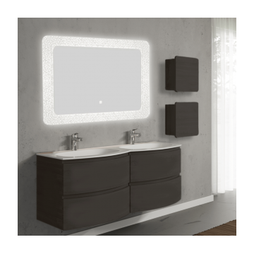 Set mobilier de baie suspendat, cu lavoar dublu incastrat, oglinda LED si 2 corpuri suspendate, 140 cm, gri inchis, finisaj mat, Armonia, SaviniDue