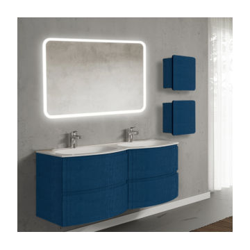 Set mobilier de baie suspendat, cu lavoar dublu incastrat, oglinda si 2 corpuri suspendate, 140 cm, albastru, finisaj mat, Armonia, SaviniDue