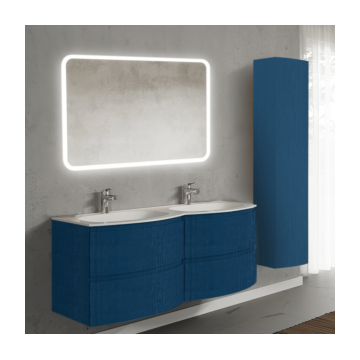 Set mobilier de baie suspendat, cu lavoar dublu incastrat, oglinda si dulap suspendata, 140 cm, albastru, finisaj mat, Armonia, SaviniDue