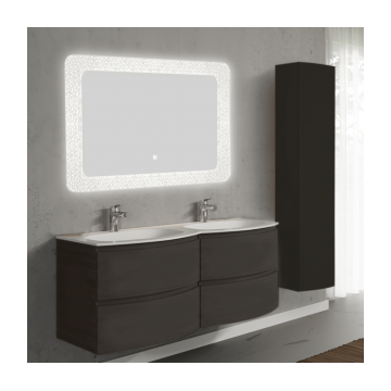 Set mobilier de baie suspendat, cu lavoar dublu incastrat, oglinda si dulap suspendata, 140 cm, gri inchis, finisaj mat, Armonia, SaviniDue