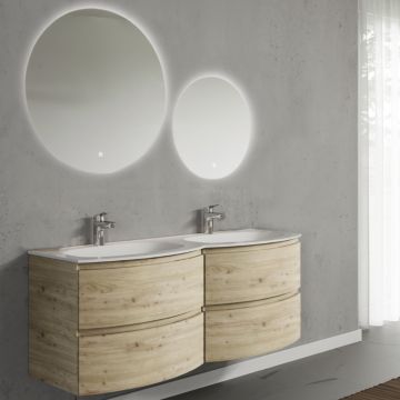 Set mobilier de baie suspendat, cu lavoar dublu incastrat si 2 oglinzi, 140 cm, imitatie lemn natur, finisaj mat, Armonia, SaviniDue