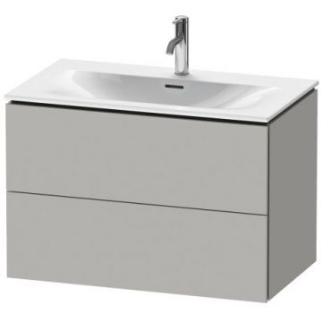 Set mobilier Duravit L-Cube cu dulap baza cu doua sertare  gri ciment mat + lavoar Viu 83x49cm  ventil push-open cu capac ceramic  finisaj suplimentar