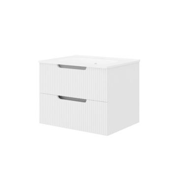 Set mobilier riflat cu lavoar Fluminia, Malta-80, cu sertare soft close, alb