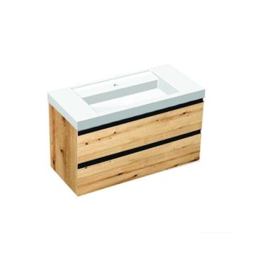 Set mobilier suspendat cu lavoar Kolpasan, Harmony 100, cu 2 sertare, bronze oak