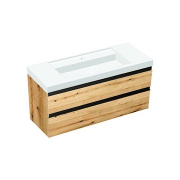 Set mobilier suspendat cu lavoar Kolpasan, Harmony 120, cu 2 sertare, bronze oak