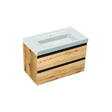 Set mobilier suspendat cu lavoar Kolpasan, Harmony 90, cu 2 sertare, bronze oak