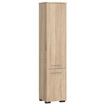 Dulap baie, placa laminata, 5 rafturi, 2 usi, stejar Sonoma, 30x30x140 cm