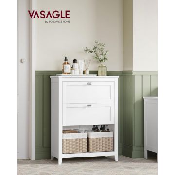 Dulap pentru baie cu 2 sertare si 2 cosuri, Vasagle, 60x30x80 cm, MDF, alb Dulap pentru baie cu 2 sertare si 2 cosuri, Vasagle, 60x30x80 cm, MDF, alb