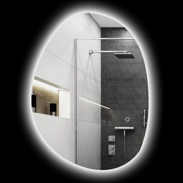 HOMCOM Oglindă de Baie Asimetrică LED 70 x 50 cm - 3 culori, anti-abur, montare murală cu comutator tactil | Aosom Romania
