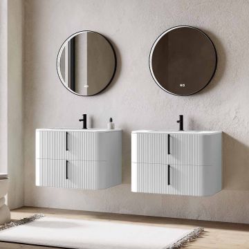 Set mobilier baie dublu suspendat alb mat, lavoar alb incastrat si oglinda, 160 cm, riflaj Cannetatto, SaviniDue Lyra