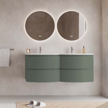 Set mobilier baie dublu suspendat verde salvie, lavoar alb incastrat si oglinda, 140 cm, SaviniDue Armonia