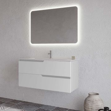 Set mobilier baie suspendat alb mat cu lavoar alb și oglindă, 100 cm, SaviniDue Winter