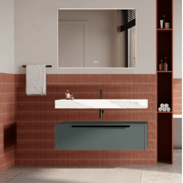 Set mobilier baie suspendat, verde italia, lavoar alb și oglinda, manere negre, 100 cm, SaviniDue Iconica