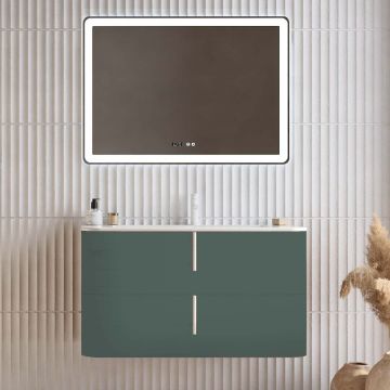 Set mobilier baie suspendat verde italia, lavoar alb mat, oglinda, 100 cm, SaviniDue Lyra