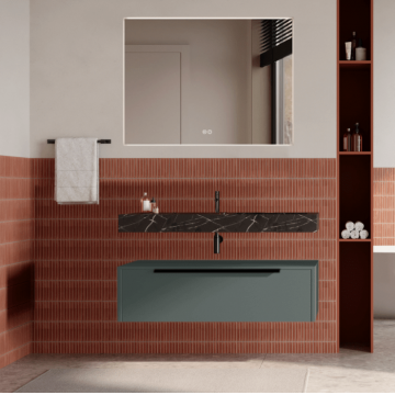 Set mobilier baie suspendat verde italia, lavoar negru mat și oglinda, manere negre, 100 cm, SaviniDue Iconica