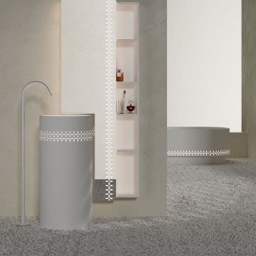 Set mobilier cu lavoar freestanding 40cm, raft si oglinda, din compozit, alb, finisaj mat, MonBlari