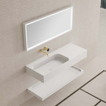 Set mobilier de baie cu lavoar pozitionat pe stanga, raft si oglinda, 80 cm, din compozit, alb, MonBlari