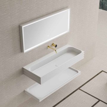 Set mobilier de baie cu lavoar, raft si oglinda, 120 cm, din compozit, alb, MonBlari